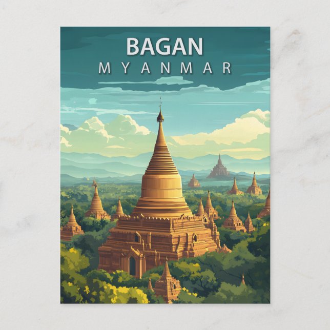 Bagan Myanmar Resa Gyllene Pagod Southeast Asien Vykort (Framsida)