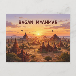 Bagan Myanmar Solnedgång Reseskylt Vykort