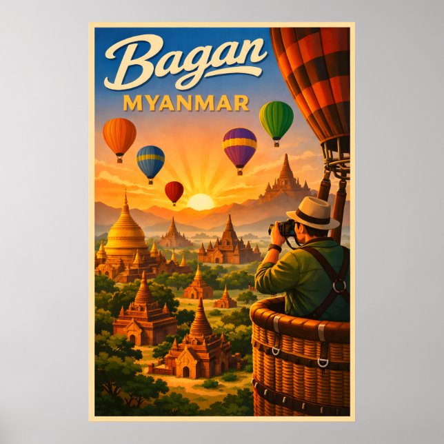 Bagan Myanmar - Vintage Resa  Poster (Framsidan)