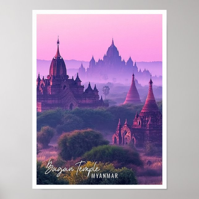 Bagan Temples Myanmar (Myanmar), den vackra turist Poster (Framsidan)
