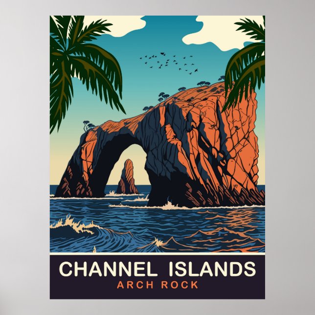 Bågarat klippblock, Channel Islands, CA, Resa Poster (Framsidan)