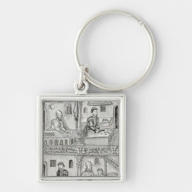 Bagare av York A.D, 1595-96 Fyrkantig Silverfärgad Nyckelring (Framsidan)