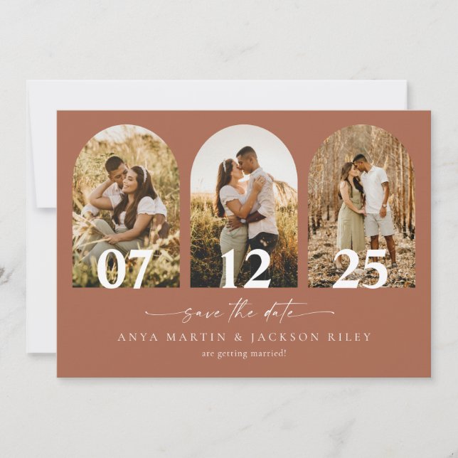 Båge Foto Spara Datum Bröllopskort Annonsering Spara Datumet (Framsida)