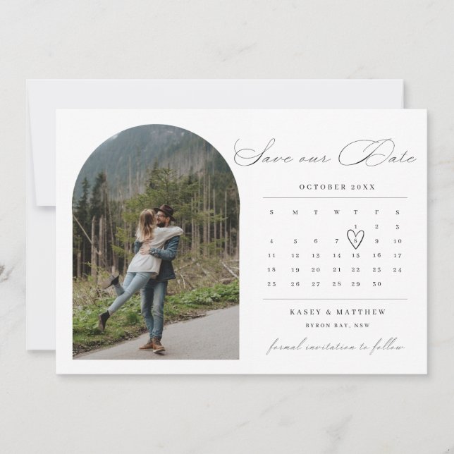 Båge kalender foto Spara datum inbjudan (Framsida)