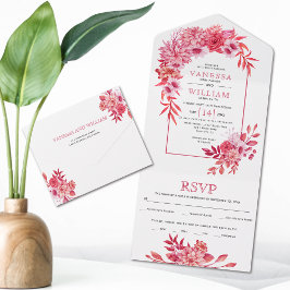 Båge med rosa och röda blommor och blad bröllop