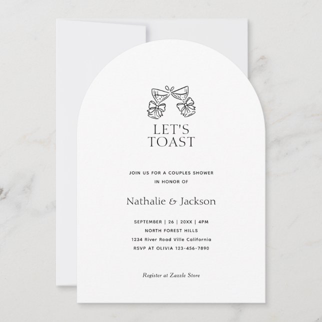 Båge Minimalist Champagne Par Bröllopsdusch Inbjudningar (Framsida)