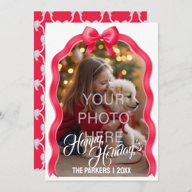 Båge Platt Julkort - Röd (Fram/baksida)