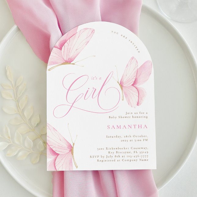 Båge Rosa Fjärilar Flicka Barnkalas Inbjudningar (Skapare uppladdad)