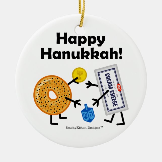 Bagel & gräddost - lyckliga Hanukkah! Julgransprydnad Keramik (Framsidan)
