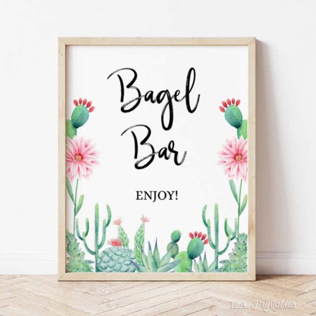 Bagel Pub Shower Sign Cactus Fiesta Party Poster (Bagel Bar Party Sign, Cactus Fiesta Shower Sign)