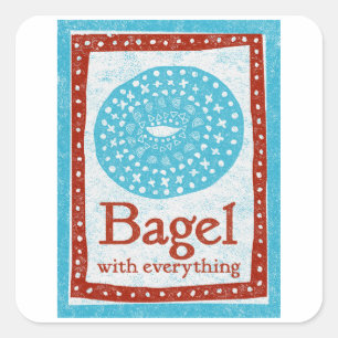 Bagel Stickers - Roligt Blue Red Food Fyrkantigt Klistermärke