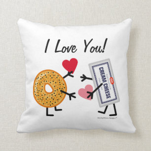 Bageln & gräddost älskar jag dig! Valentinhjärt Kudde