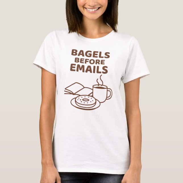 Bagels före e-post Funny Line Art T Shirt (Framsida)