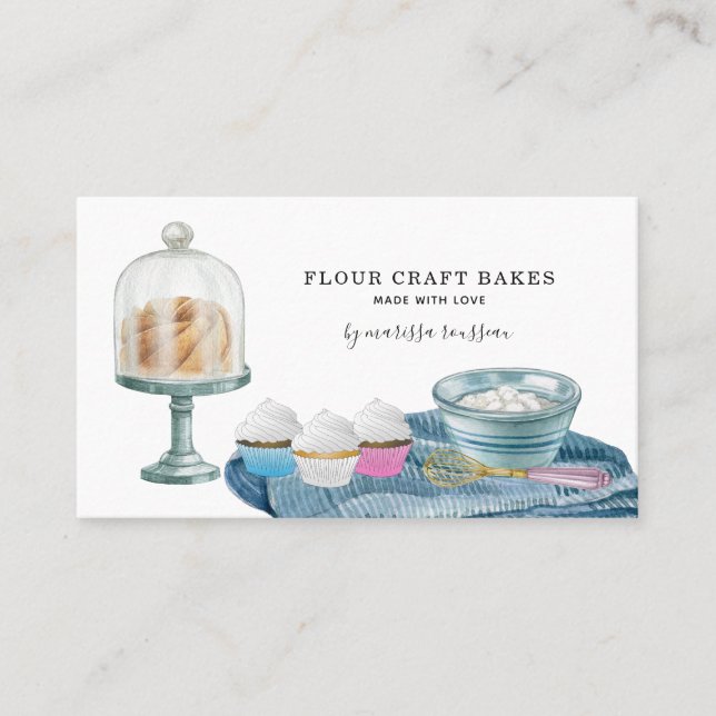 Bagerbakerbakare Chef Watercolor Bakearde Goods Visitkort (Framsida)