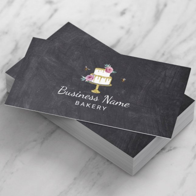 Bagerbakverk Chef Flower & Bees Cake Chalkboard Visitkort (Skapare uppladdad)