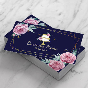 Bagerbakverk Chef Flower & Bees Sweet Cake Navy Visitkort
