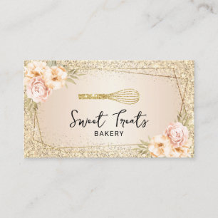 Bagerbakverk Chef Guld Glitter Blommigt Sweet Cake Visitkort