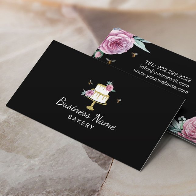 Bagerbakverk Chef Modern Flower & Bees Cake Visitkort (Skapare uppladdad)