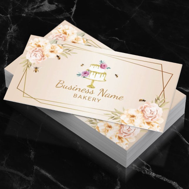 Bagerbakverk Chef Pearl Flower & Bees Sweet Cake Visitkort (Skapare uppladdad)
