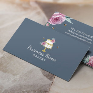 Bagerbakverk Chef Rustic Flower & Bees Dusty Blue Visitkort