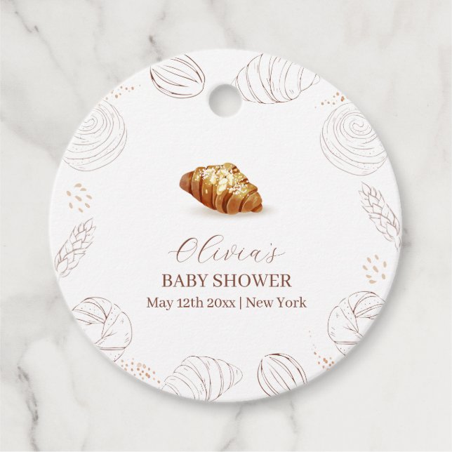 Bagerbakverk i ugnens babyskor gåvor etiketter (Framsida)