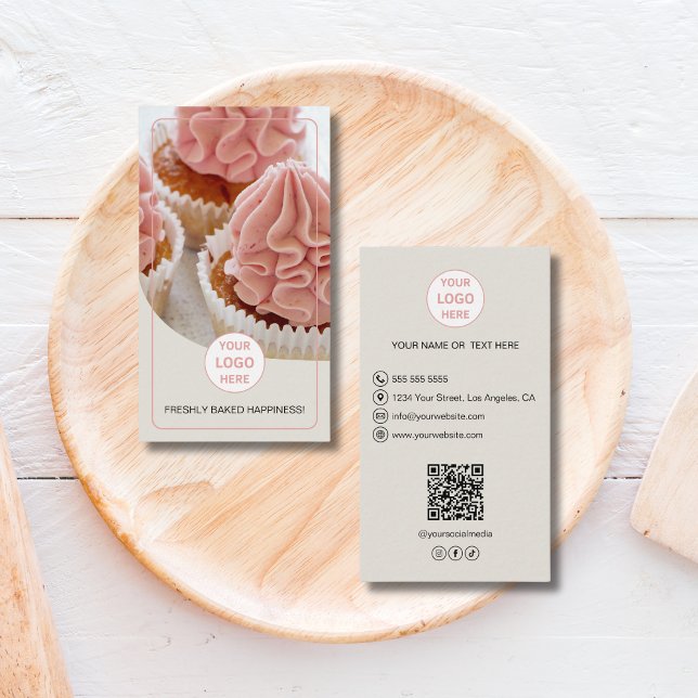 Bageri Anpassad Foto Logo QR Affärskort Visitkort (Bakery Custom Photo Logo QR Business Card)