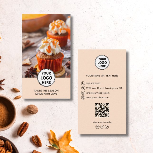 Bageri Anpassad Foto Logo QR Visitkort (Bakery Custom Photo Logo QR Business Card)