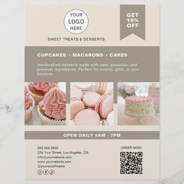 Bageri Anpassad logotyp Beige Flyer (Framsidan)