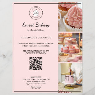 Bageri Anpassad Logotyp Foto QR-kod Rosa Flyer