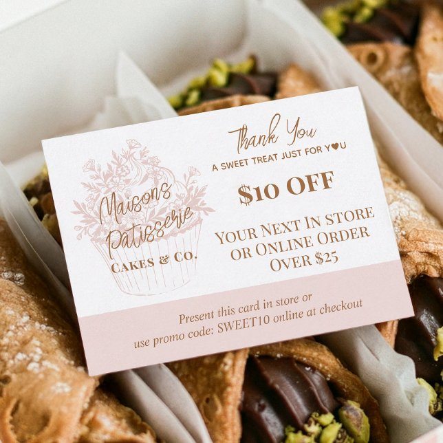 Bageri Blommig Cupcake Tack Promo Kod Bageri Rabattkort (Baker Floral Cupcake Thank You Promo Code Bakery Discount Card)