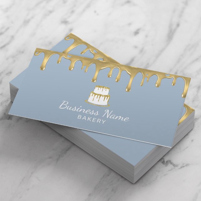 Bageri Chef Guld Drives Cake Dusty Blue Visitkort (Skapare uppladdad)