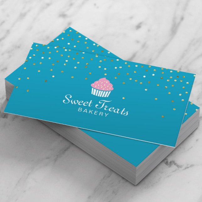 Bageri Cuptårta Söta Treats Confetti Turkos Visitkort (Skapare uppladdad)