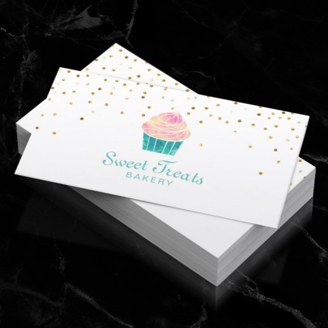 Bageri Cuptårta Söta Treats Guld Confetti Visitkort (Skapare uppladdad)