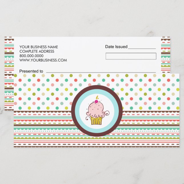 Bageri- eller cuptårta Shop Gift-certifikat (Fram/baksida)