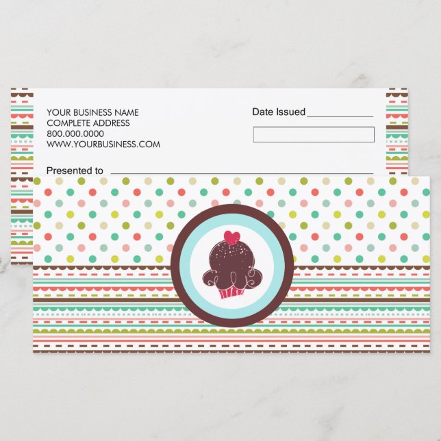 Bageri- eller cuptårta Shop Gift-certifikat (Fram/baksida)