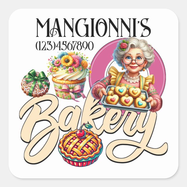 Bageri Fyrkantigt Klistermärke (Framsida)
