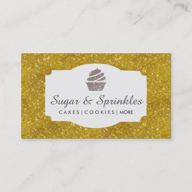 Bageri & guld- glittervisitkortar för catering visitkort (Framsida)