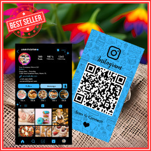 Bageri Instagram Chef Blå Bakverk Catering QR-kod Visitkort