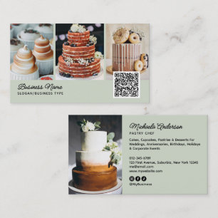 Bageri/Kock/Catering 4-Foto QR-kod Modern Skriftst Visitkort