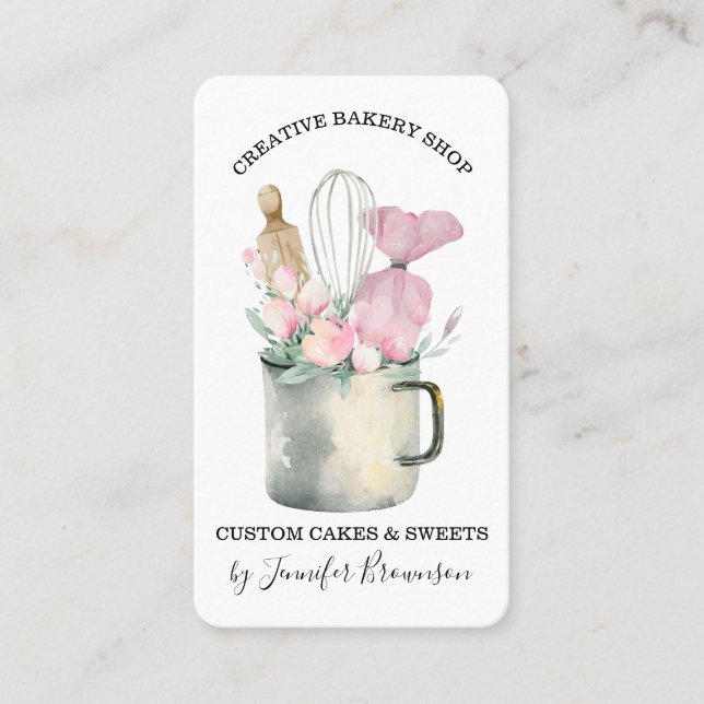 Bageri Konditor Rosa Blommor Boho chic Visitkort (Framsida)