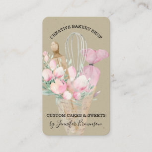 Bageri Konditor Rosa Blommor Boho hantverk Visitkort