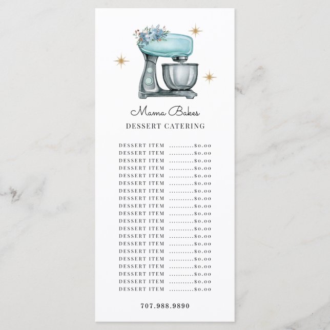 Bageri Konditor Vattenfärg Bakredskap  Meny (Framsida)