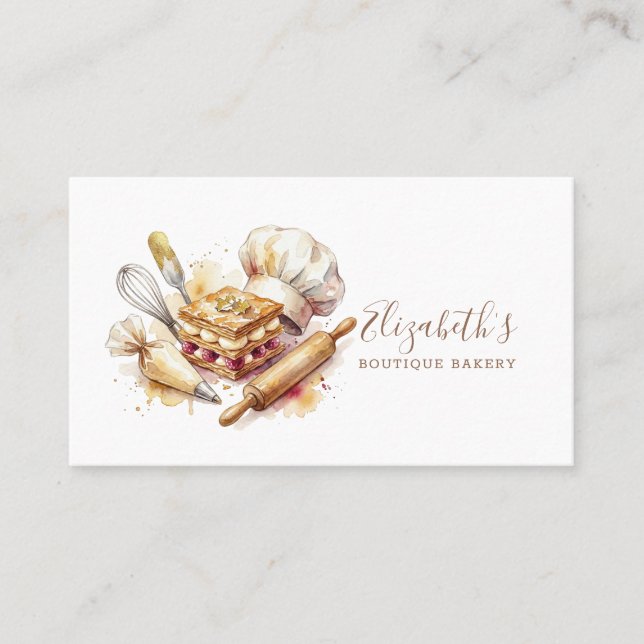 Bageri Konditor Vattenfärg Guld Bakning Catering Visitkort (Framsida)