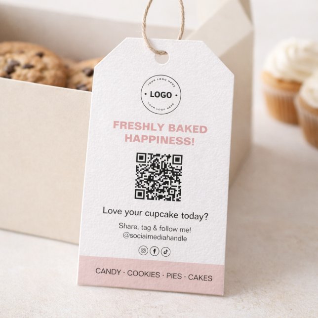 Bageri Logo QR-kod Sociala Medier Presentetikett (Bakery Logo QR Code Social Media Gift Tags)