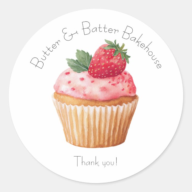 Bageri Logotypsetiketter, Jordgubb Cupcake Etikett (Framsida)