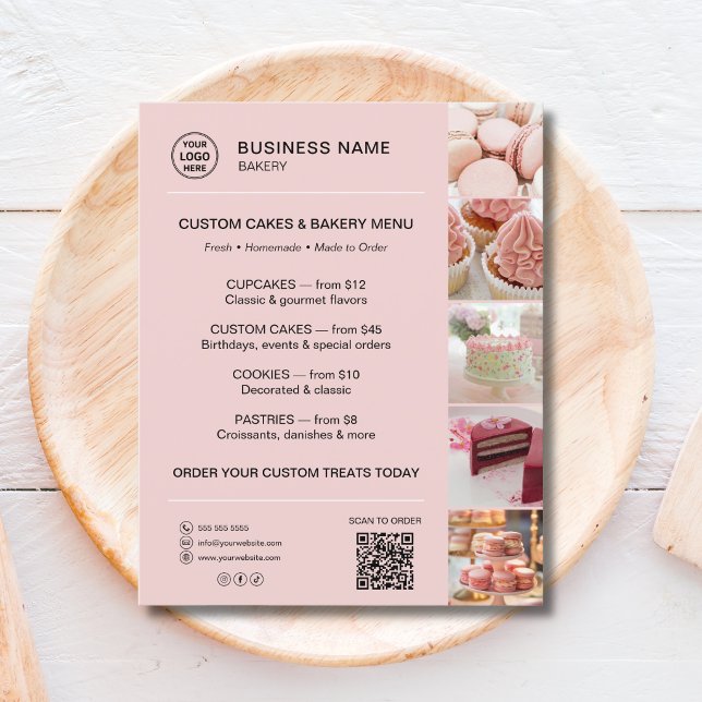 Bageri Meny Anpassad Logotyp QR-kod (Bakery Menu Custom Logo QR Code Flyer)