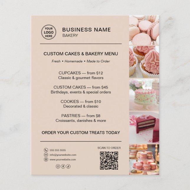 Bageri Meny Anpassad Logotyp QR-kod Mocha Brun (Framsidan)
