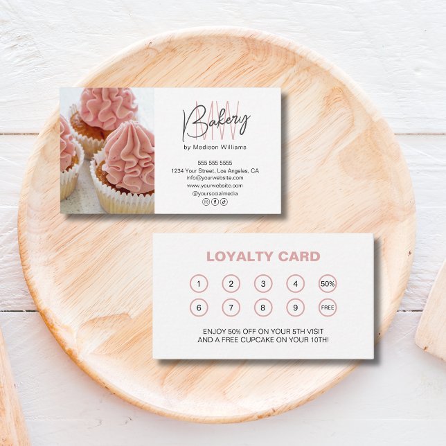 Bageri Monogram Logotyp Affärsbelöning Lojalitetskort (Bakery Monogram Logo Business Reward Loyalty Card)