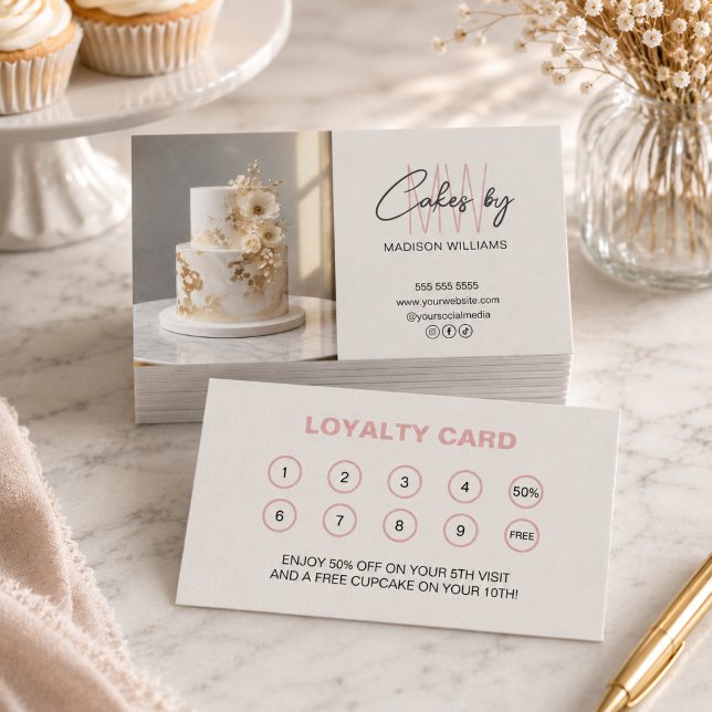 Bageri Monogram Logotyp Affärsbelöning Lojalitetskort (Bakery Monogram Logo Business Reward Loyalty Card)