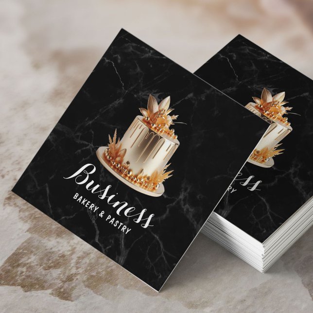 Bageri- och konditorichost Modern Guld Cake Marble Fyrkantigt Visitkort (Skapare uppladdad)
